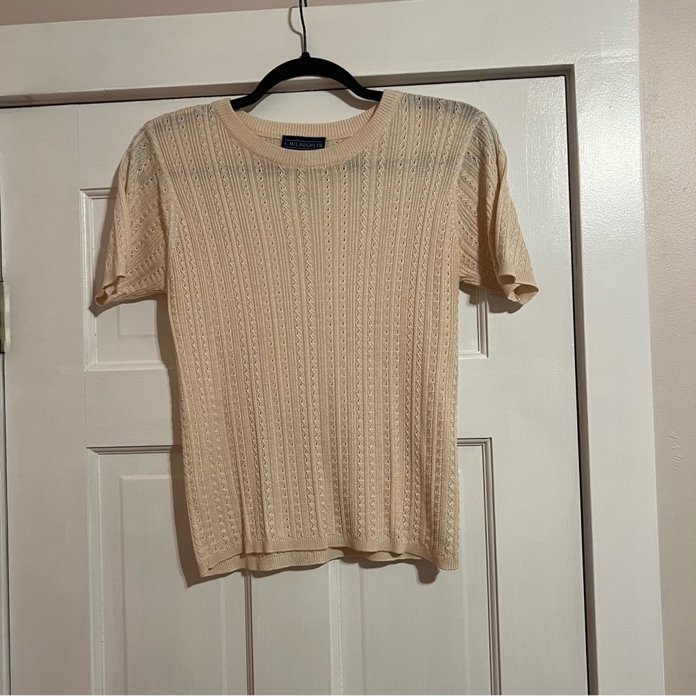 #185 J. McLaughlin 100% Silk Butter Yellow Knit Short Sleeve Blouse Top Small